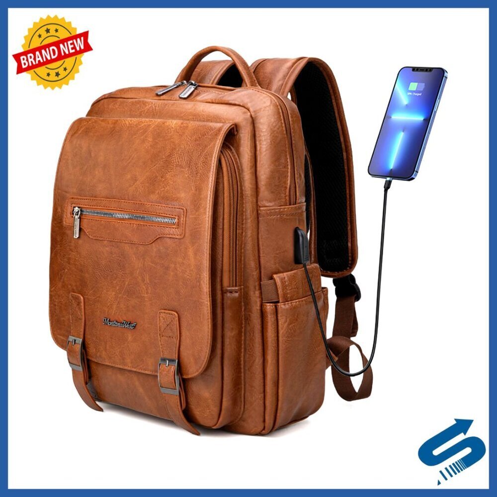 Vintage Style Laptop Backpack with USB Port Travel-Ready Daypack for Women